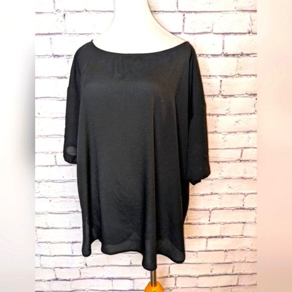 MICHEL STUDIO Semi Sheer, Black, Short Sleeve Shirt/blouse - Picture 2 of 10